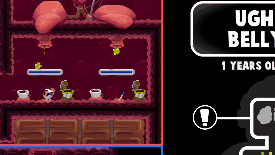 Gameplay GIF of the liver minigame, where greenish 