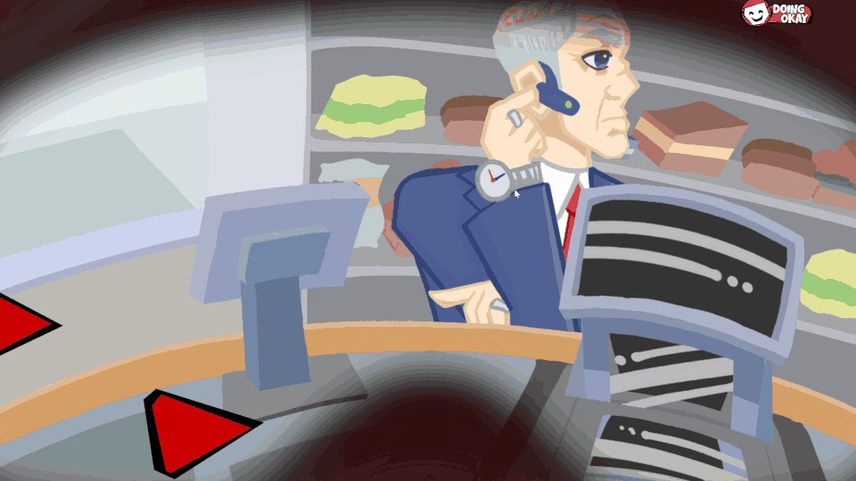 Gameplay GIF from the middle of the game, still with music notes indicated by red triangles but now appearing very rapidly. The status UI in the upper-right still indicates the player's mental state with text (still 