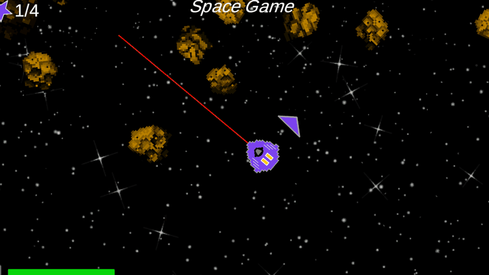 Gameplay GIF of the player pushing asteroids out of the way of treasure with a blue 