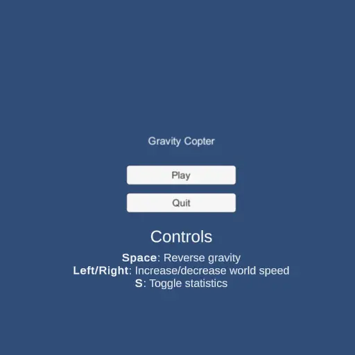 Gameplay screenshot screenshot of the main menu, just a title, play/quit buttons, and the controls