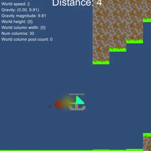 Gameplay screenshot of the toggleable statistics overlay, showing world speed, gravity direction and magnitude, etc.